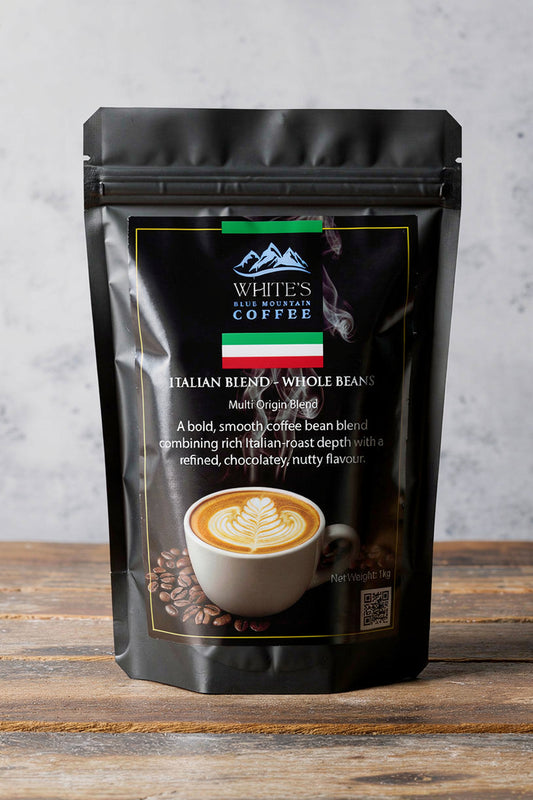 Image of a bag of Whites Blue Mountain Coffee Italian Blend Coffee Beans